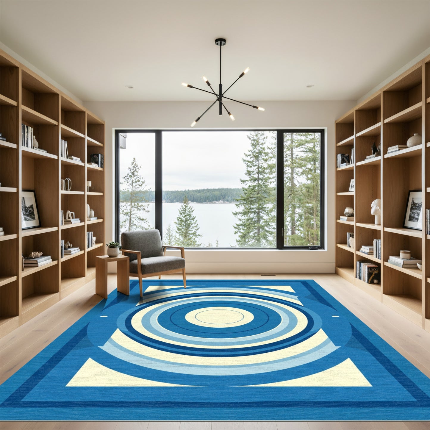 Geometric Blue Concentric Arch Rug