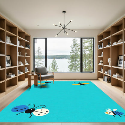 Whimsical Blue Yellow Insect Assortment Rug