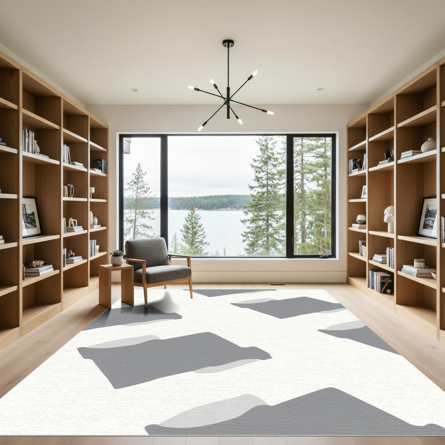 Gray Abstract Overlapping Shapes Rug