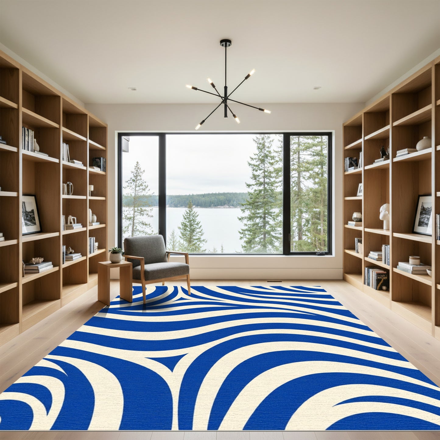 Bold Blue Ivory Swirled Stripes Rug