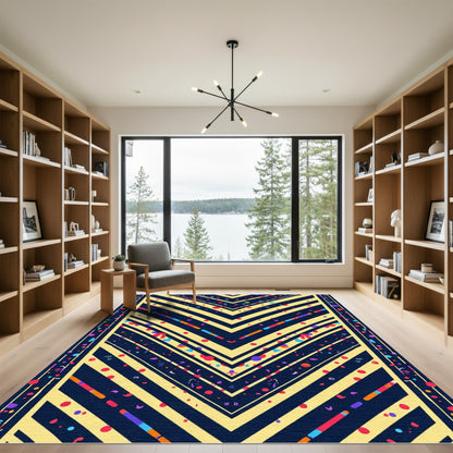 Vibrant Yellow Chevron Confetti Stripes Rug