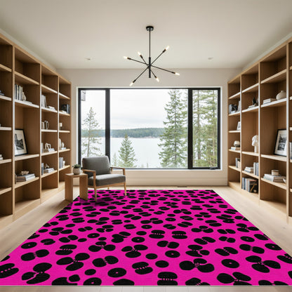 Vivid Pink Black Abstract Bloom Texture Rug