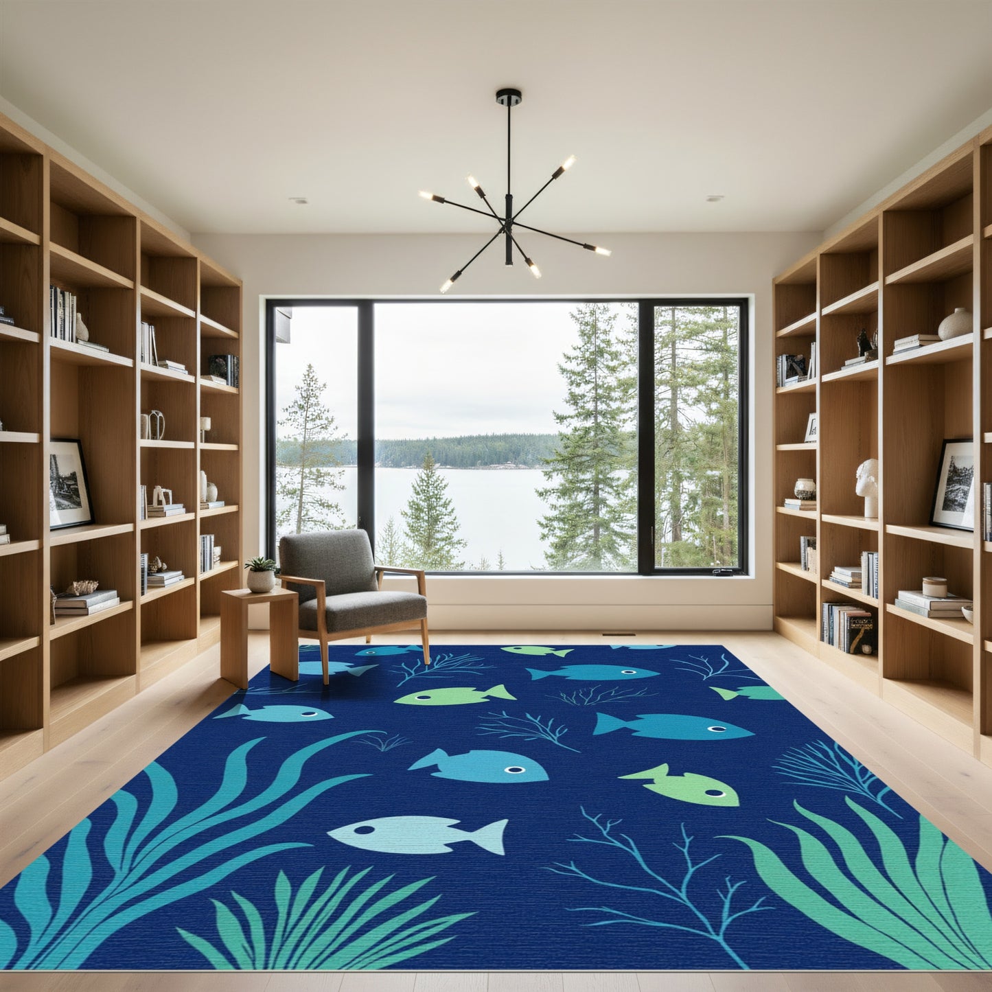 Aqua Blue Fish Coral Reef Rug
