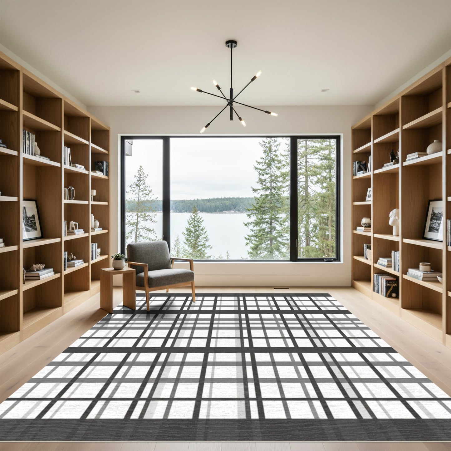 Classic Gray Plaid Grid Rug