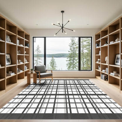 Classic Gray Plaid Grid Rug