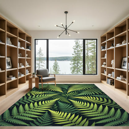 Green Fern Art Nouveau Foliage Rug