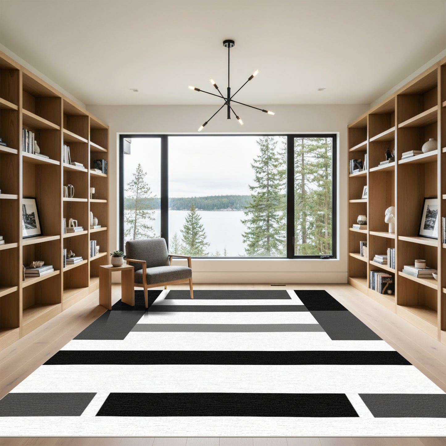 Monochrome Horizontal Stripe Composition Rug
