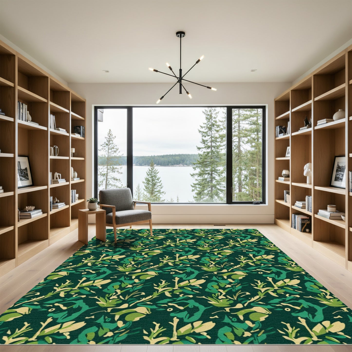 Deep Emerald Forest Camouflage Foliage Rug