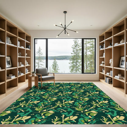 Deep Emerald Forest Camouflage Foliage Rug
