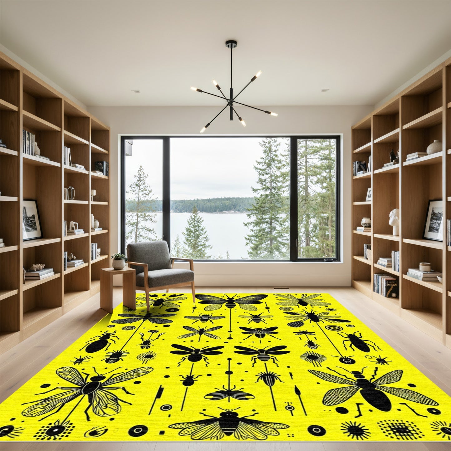Bright Yellow Insect Collage Rug