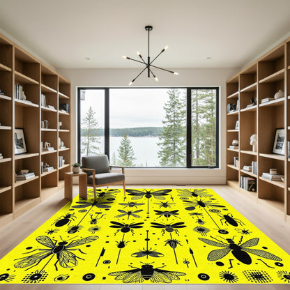 Bright Yellow Insect Collage Rug