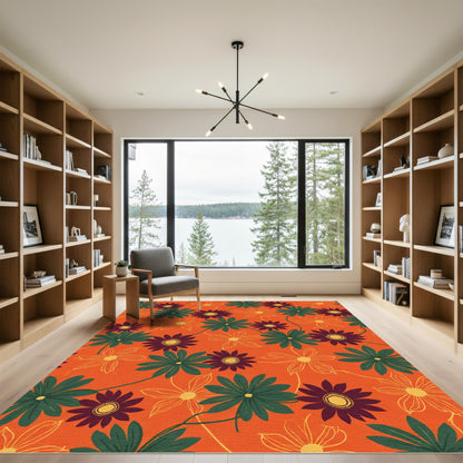 Orange Garden Floral Bloom Rug
