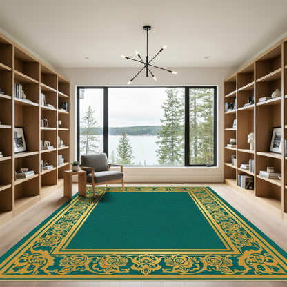 Golden Emerald Floral Border Rug