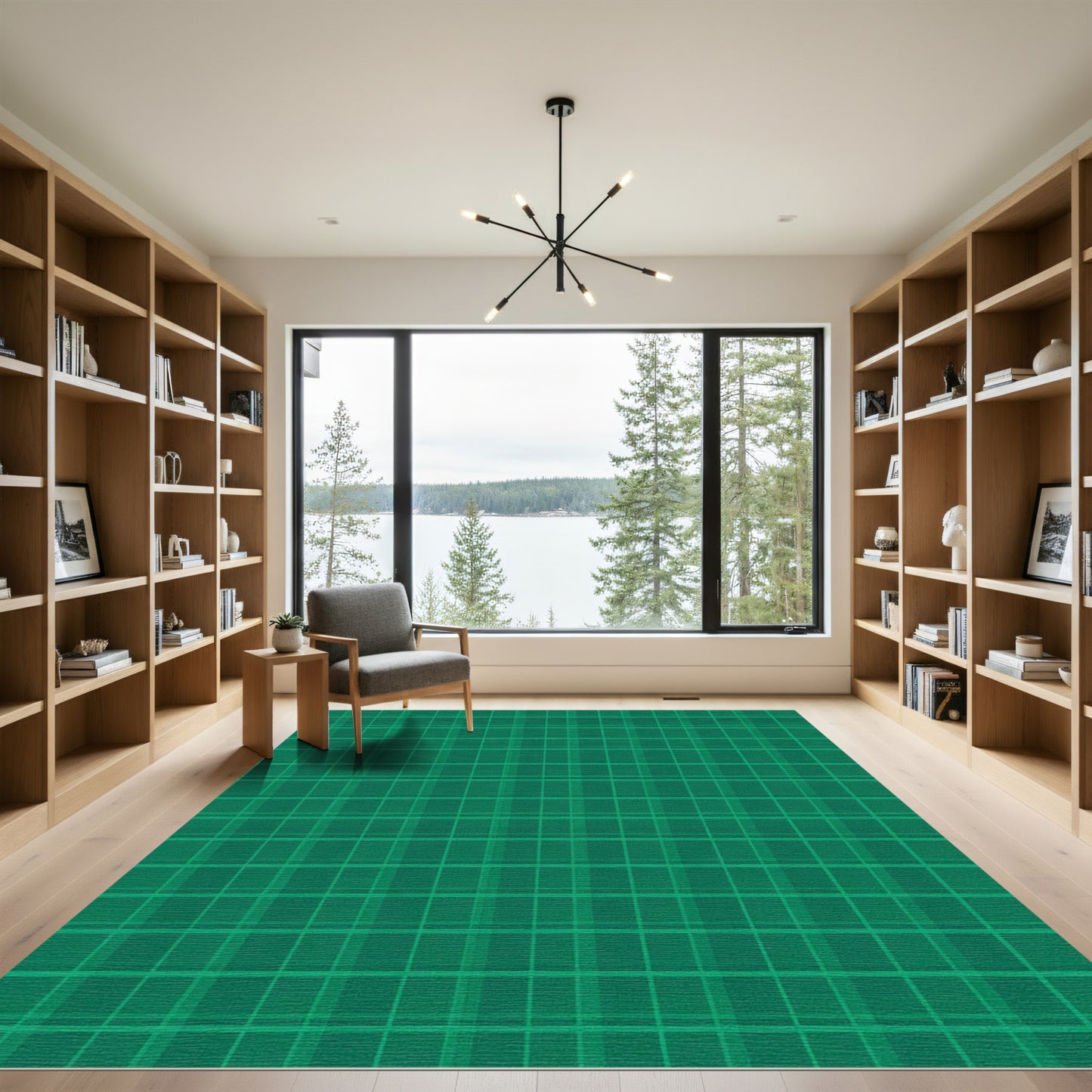 Deep Forest Green Plaid Squares Rug