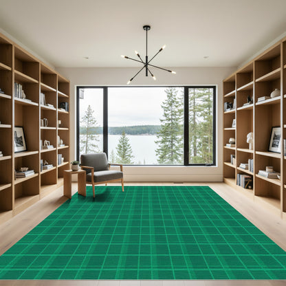 Deep Forest Green Plaid Squares Rug