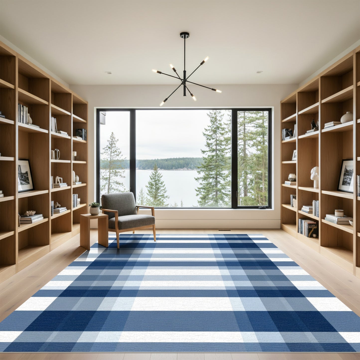 Classic Navy Blue Tartan Check Rug