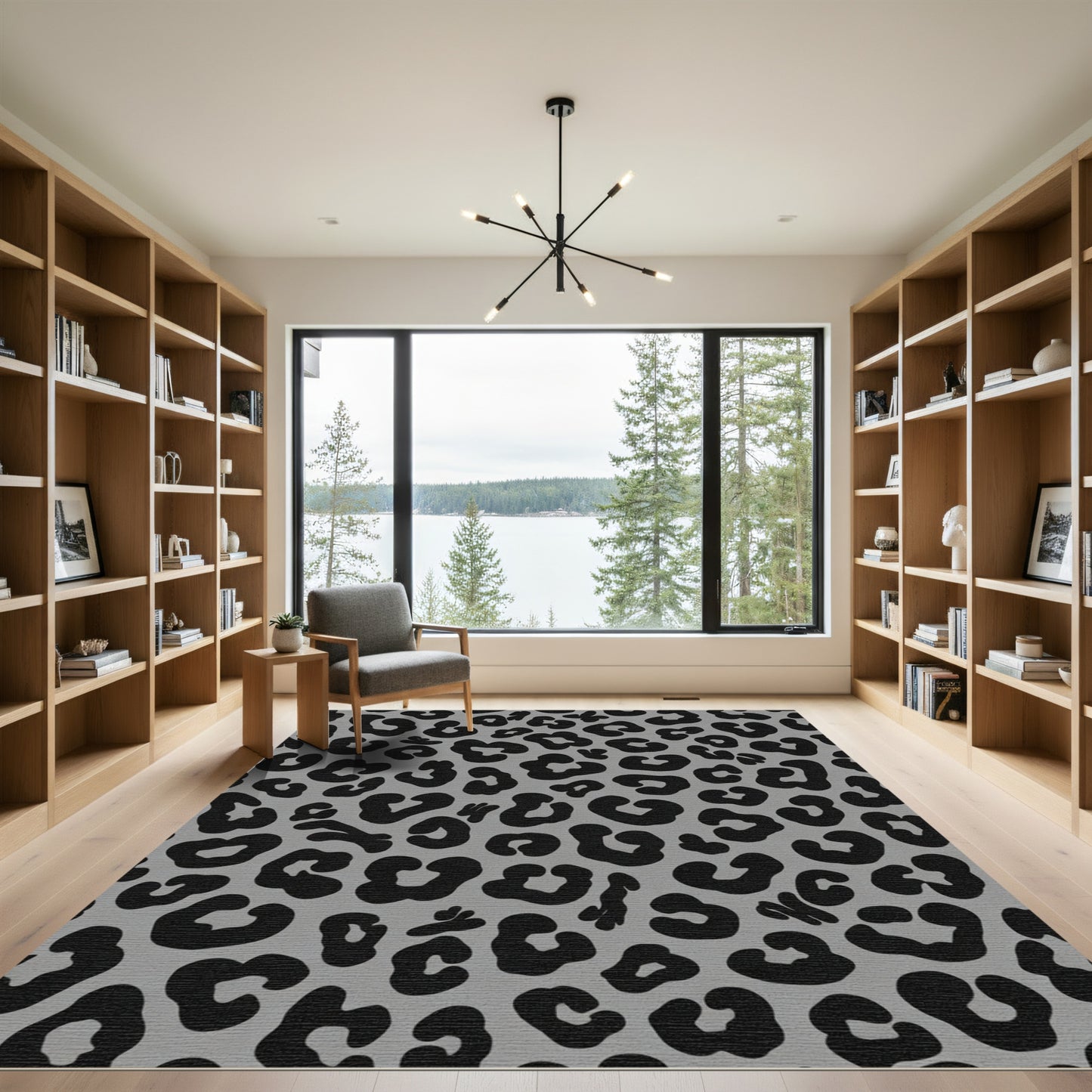 Gray Black Leopard Spot Composed Rug