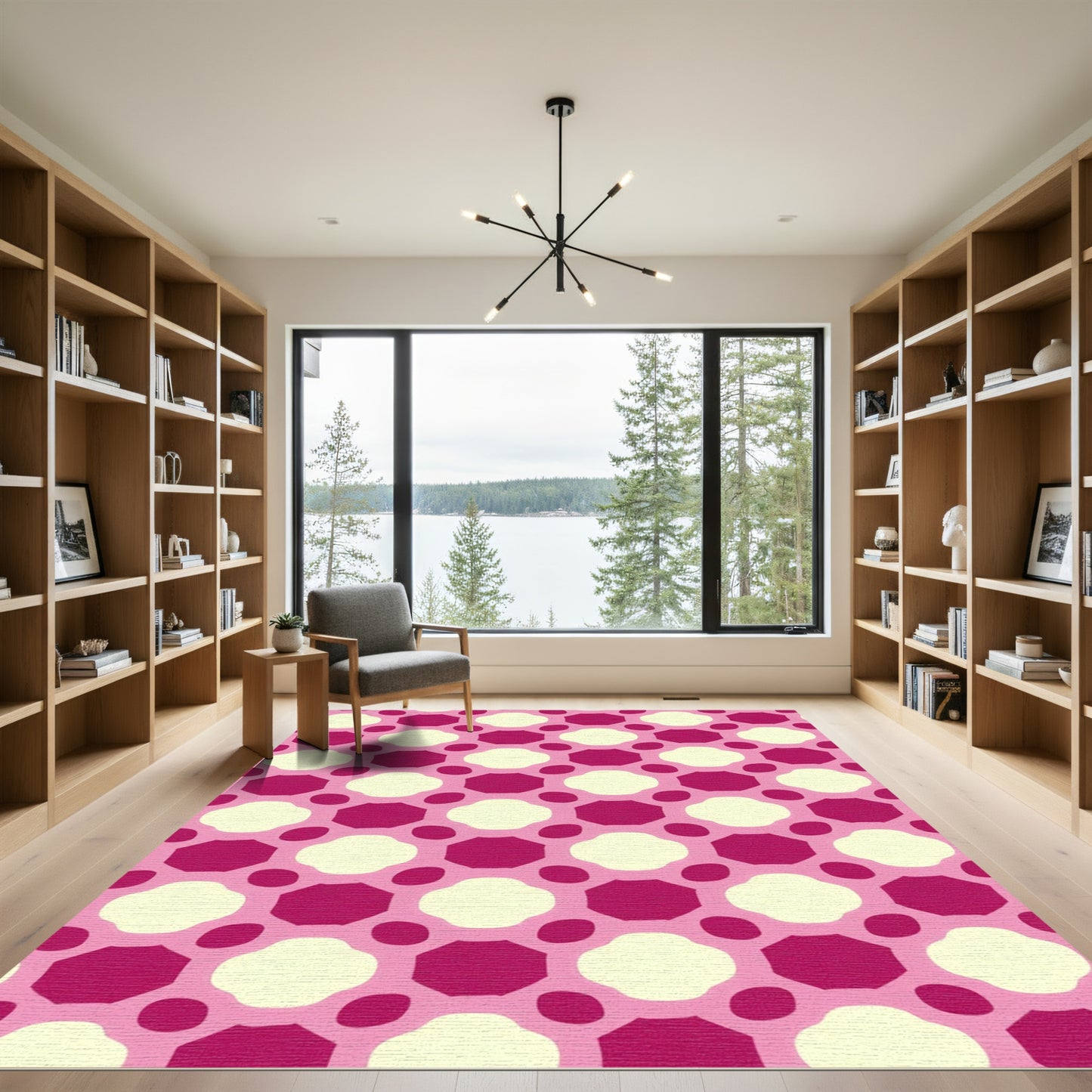 Pink and Cream Geometric Flower Rug