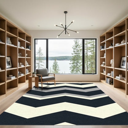 Modern Dark Gray Cream Chevron Rug