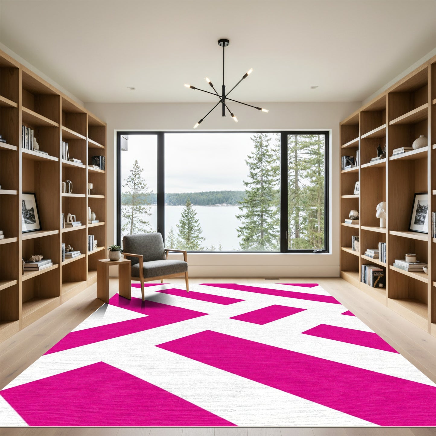 Bright Pink Geometric Angles Rug