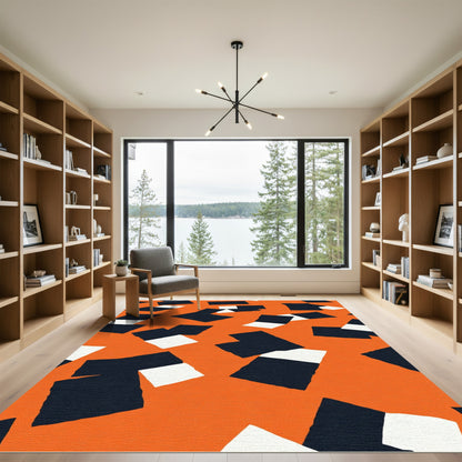 Retro Orange Geometric Squares Rug