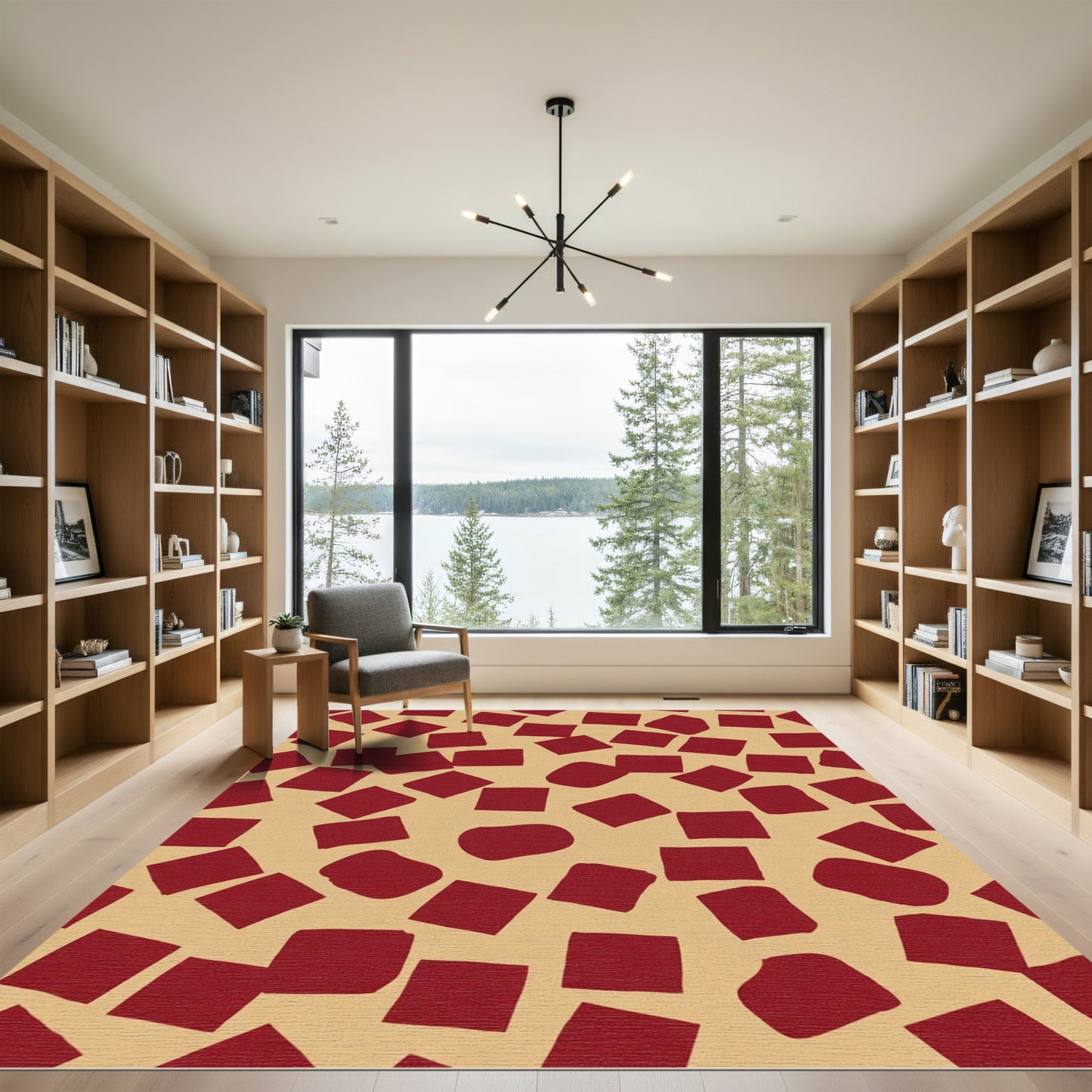 Crimson Squares Scattered Field Rug