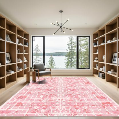 Soft Pink Watercolor Grid Symmetry Rug