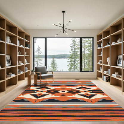 Geometric Orange Black Cream Navajo Rug