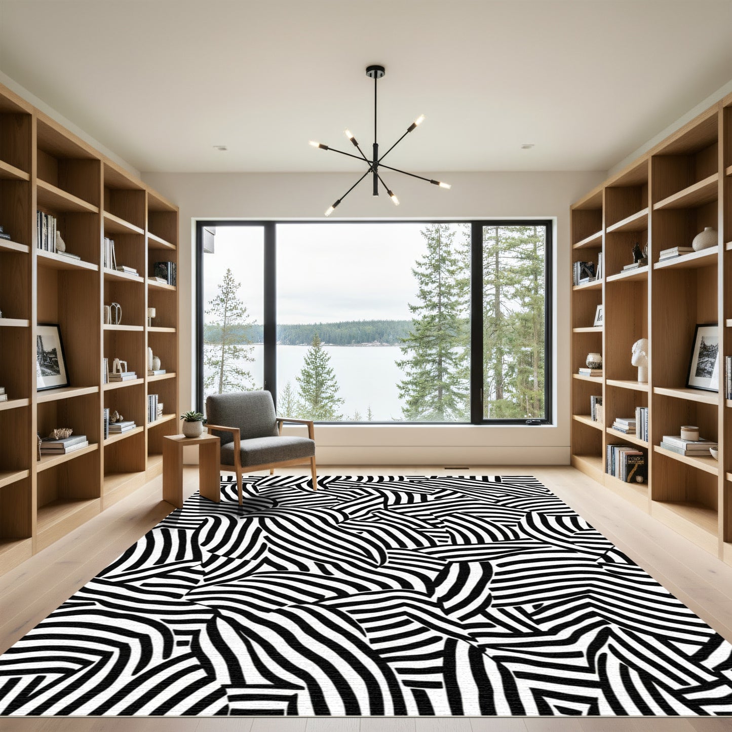 Abstract Black White Organic Stripe Rug