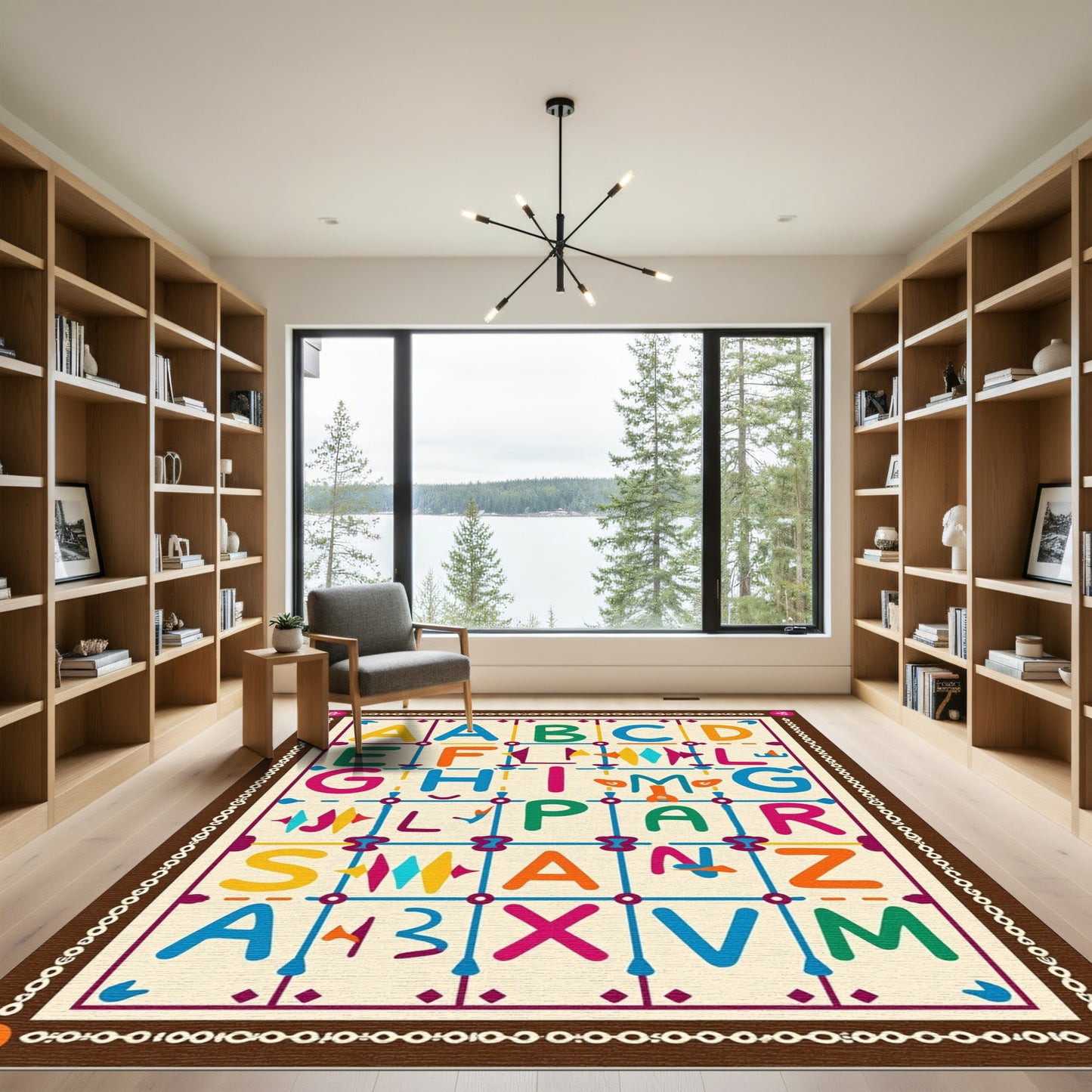 Colorful Alphabet Grid Composition Rug