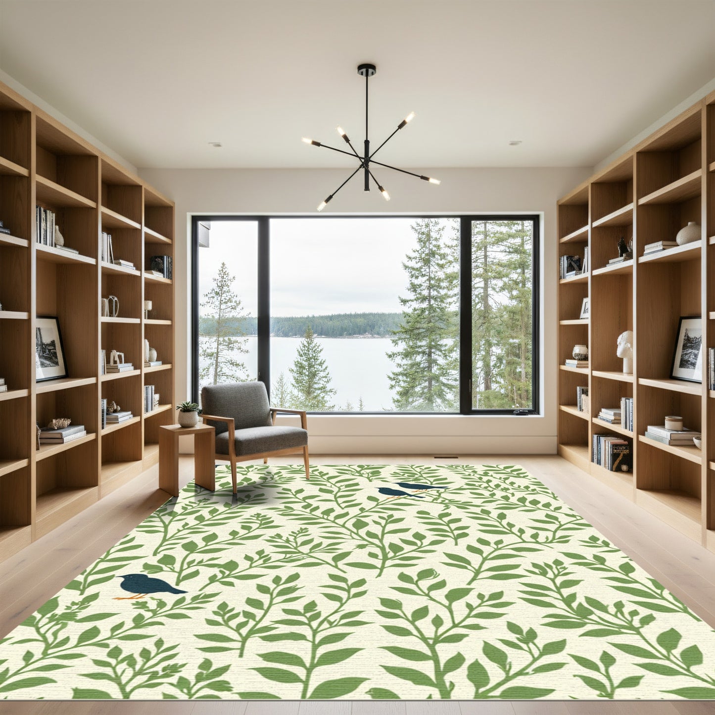 Green Foliage With Birds Rug