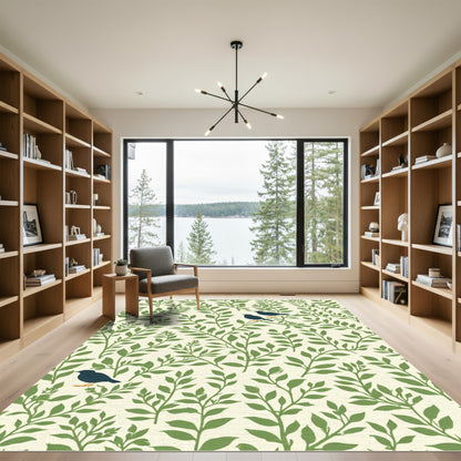 Green Foliage With Birds Rug