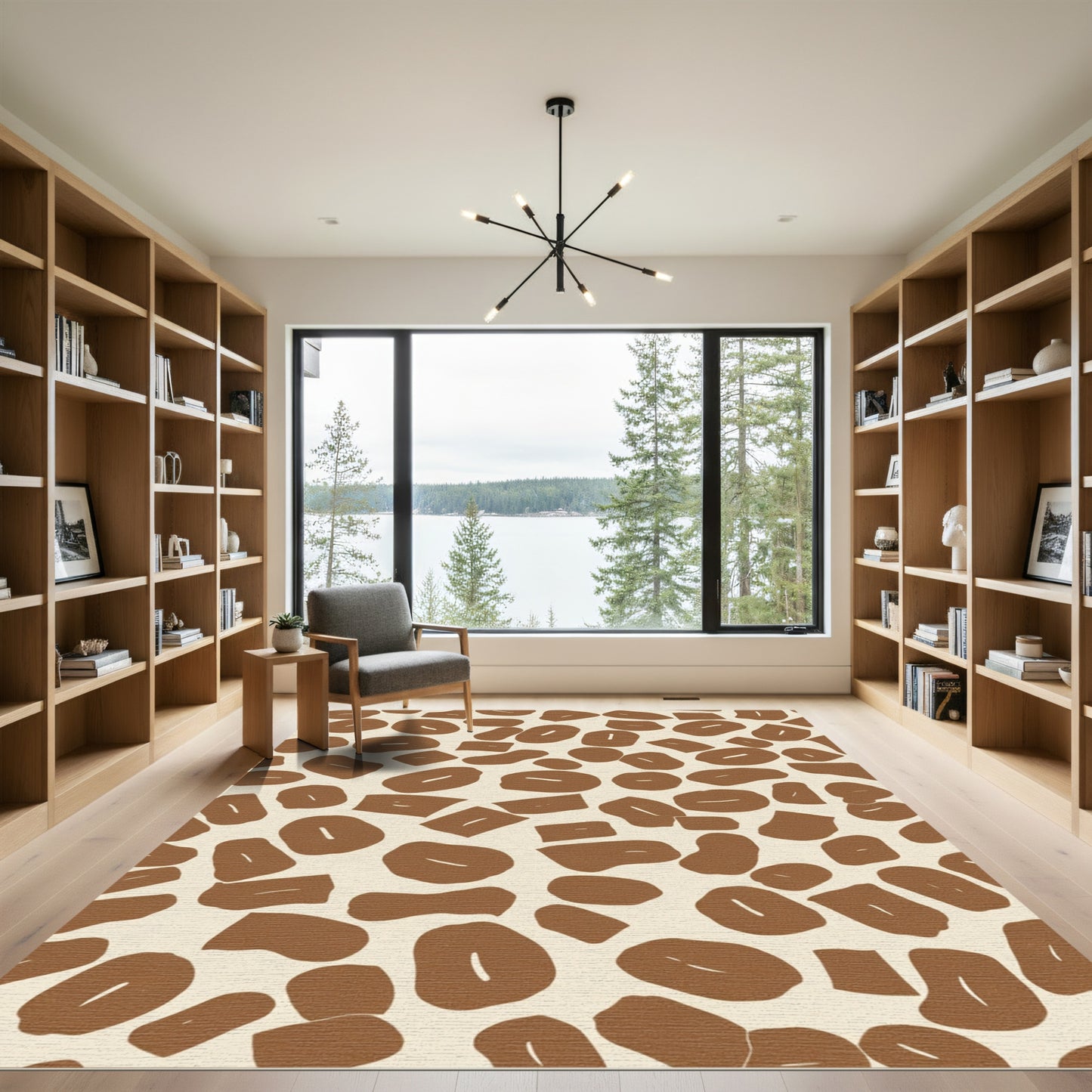 Brown Beige Abstract Spotted Composition Rug