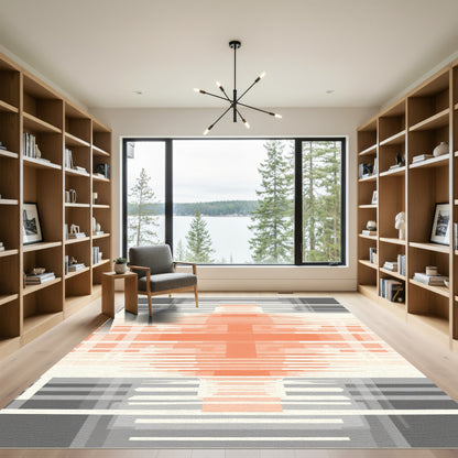 Orange Gray Abstract Geometric Stripes Rug