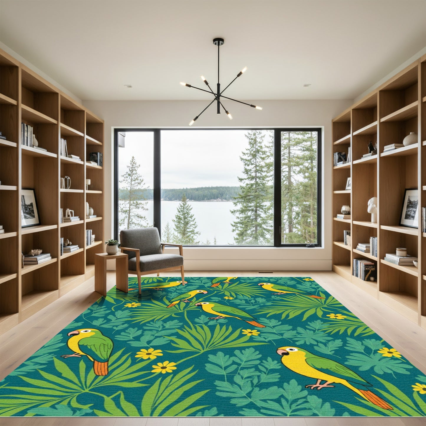 Tropical Parrot Collage Blue Green Rug