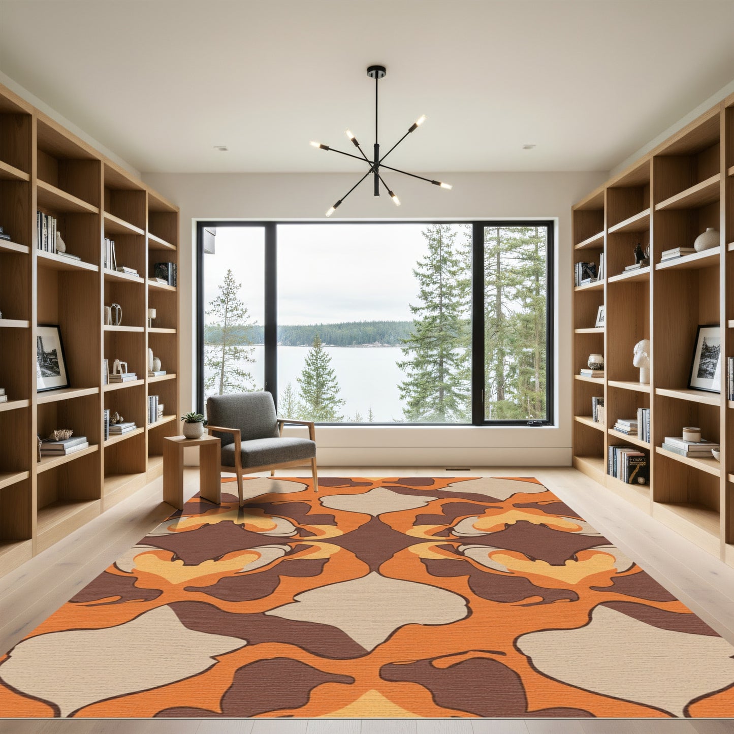 Retro Abstract Orange Brown Organic Shapes Rug