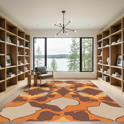 Retro Abstract Orange Brown Organic Shapes Rug