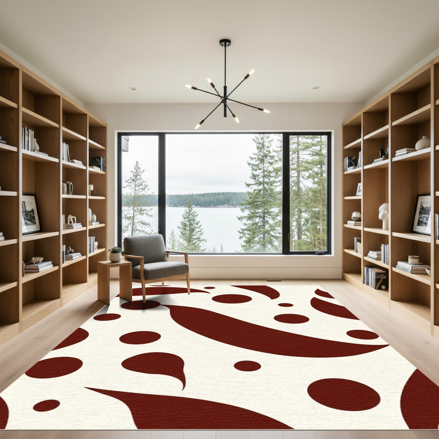 Deep Burgundy Abstract Droplet Swirl Rug
