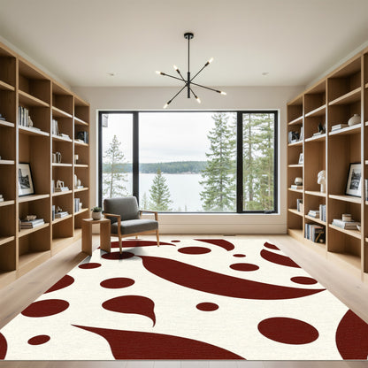 Deep Burgundy Abstract Droplet Swirl Rug