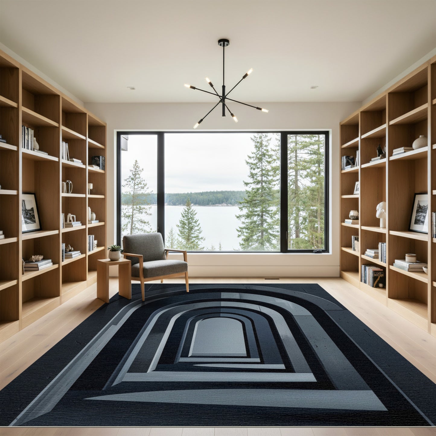 Monochromatic Arch Corridor Geometric Rug