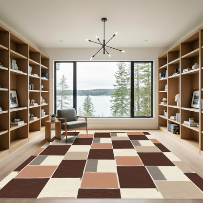 Earth Tones Geometric Block Harmony Rug