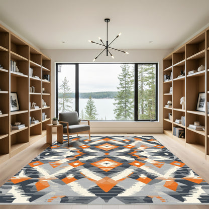 Orange Gray Neutral Diamond Tribal Rug