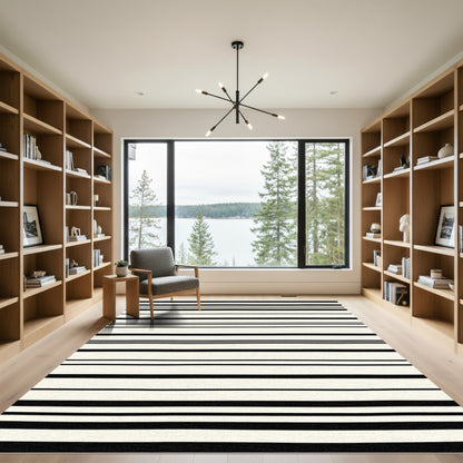 Monochrome Black and White Stripe Rug