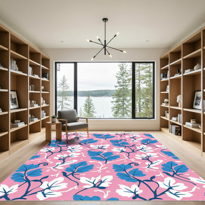 Pink Blue White Floral Vines Rug