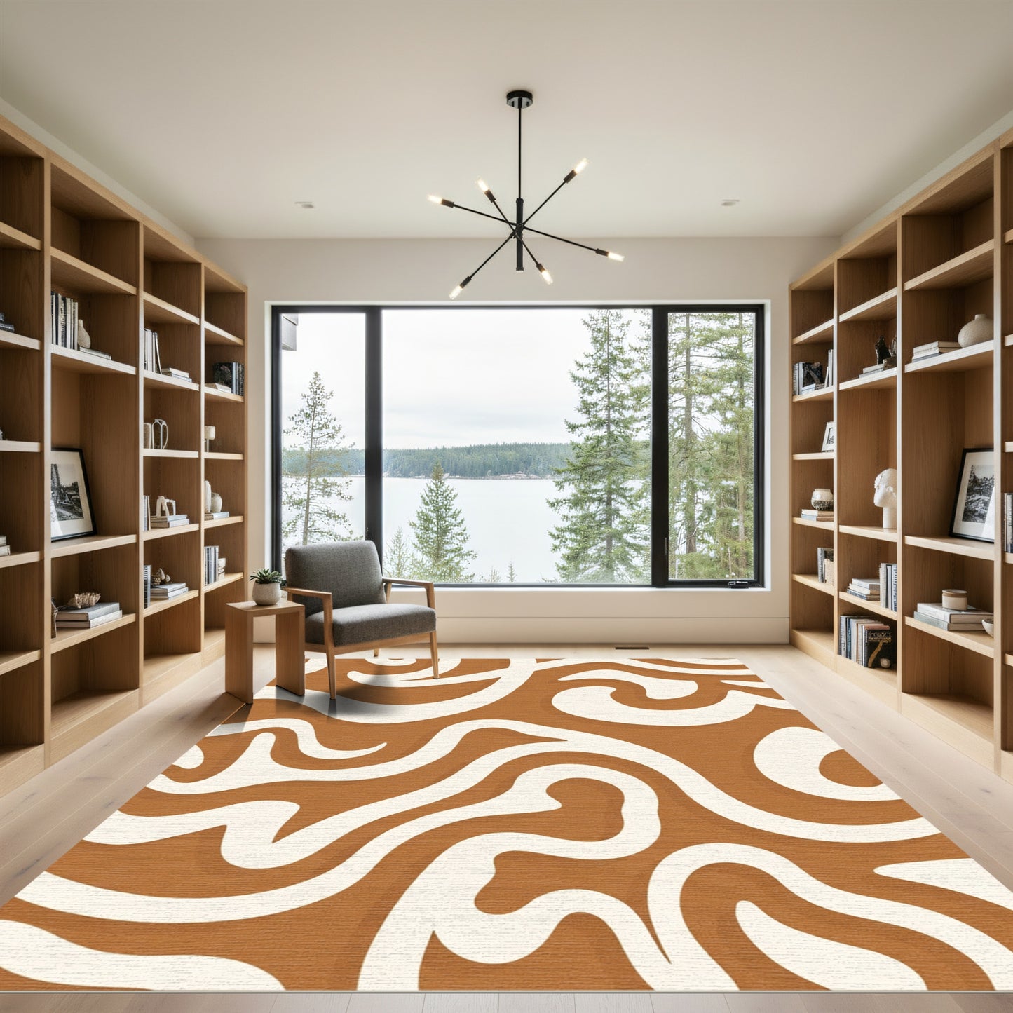Burnt Orange Abstract Swirl Rug