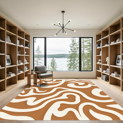 Burnt Orange Abstract Swirl Rug
