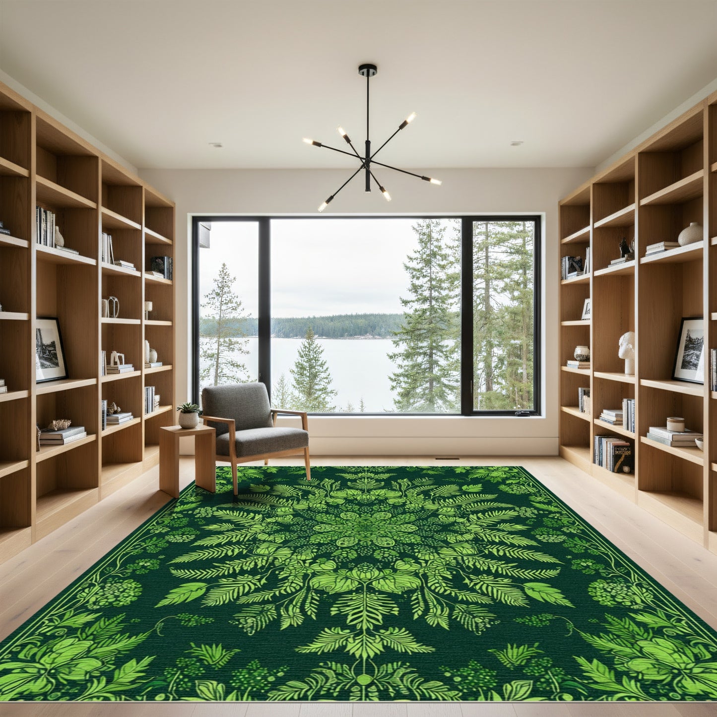 Lush Emerald Green Botanical Mandala Rug