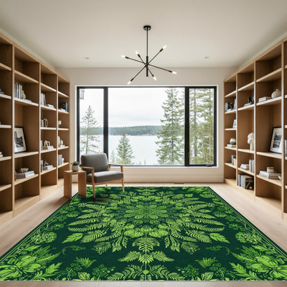 Lush Emerald Green Botanical Mandala Rug