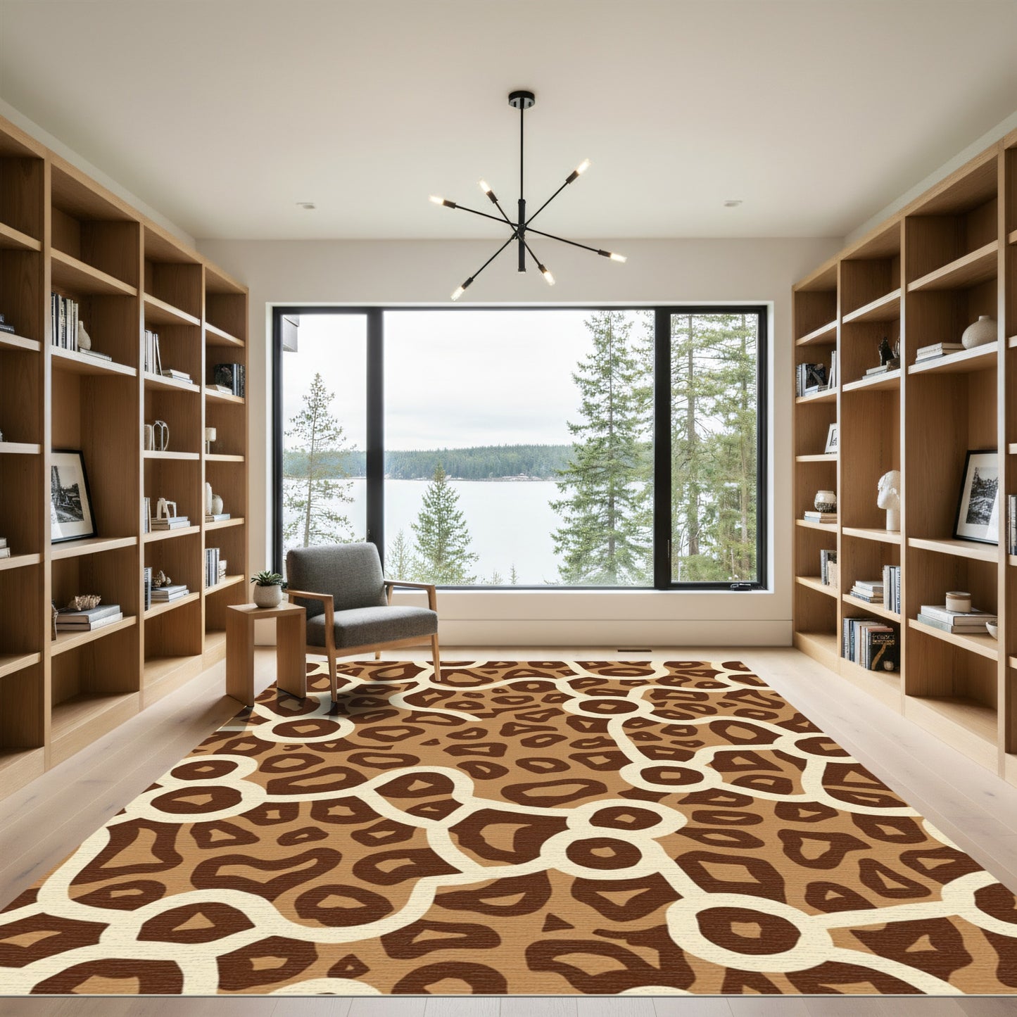 Brown Organic Shape Connective Pattern Rug