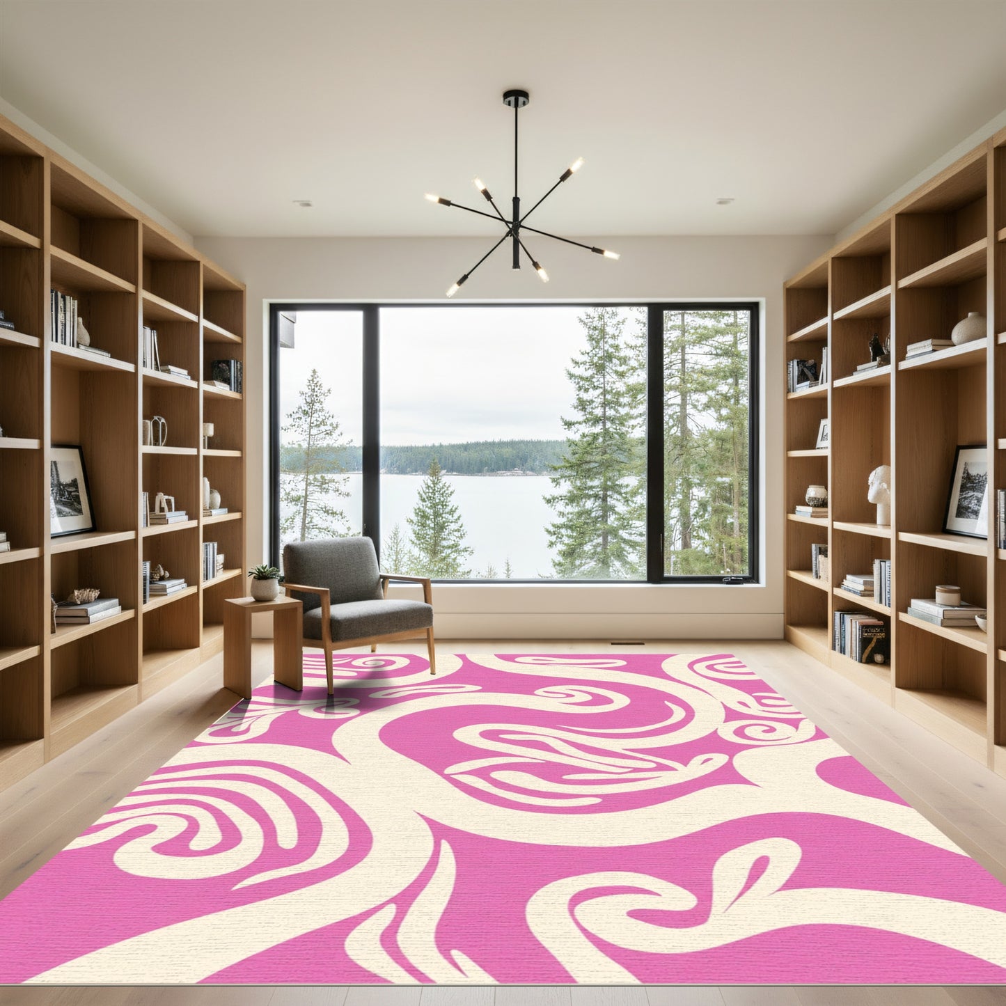 Cream Swirls Pink Abstract Rug